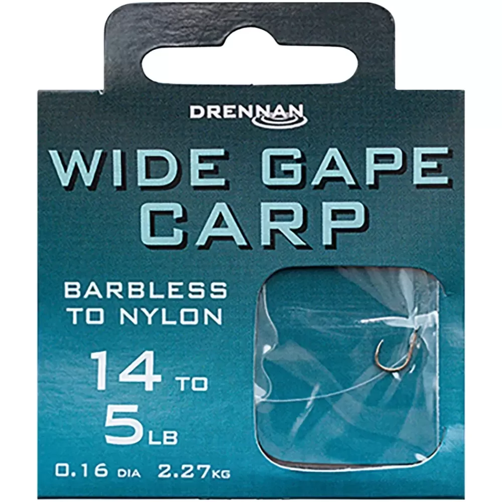 Drennan Wide Gape Carp Barbless Hooks To Nylon