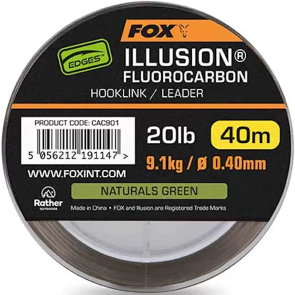 Fox Edges Illusion Fluorocarbon Hooklink Leeder Naturals Green 40m- Terminal Tackle