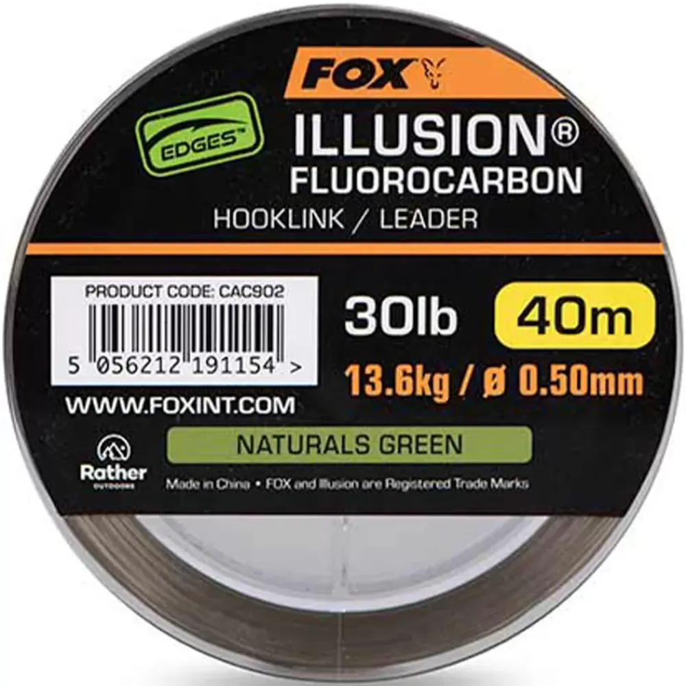 Fox Edges Illusion Fluorocarbon Hooklink Leeder Naturals Green 40m- Terminal Tackle