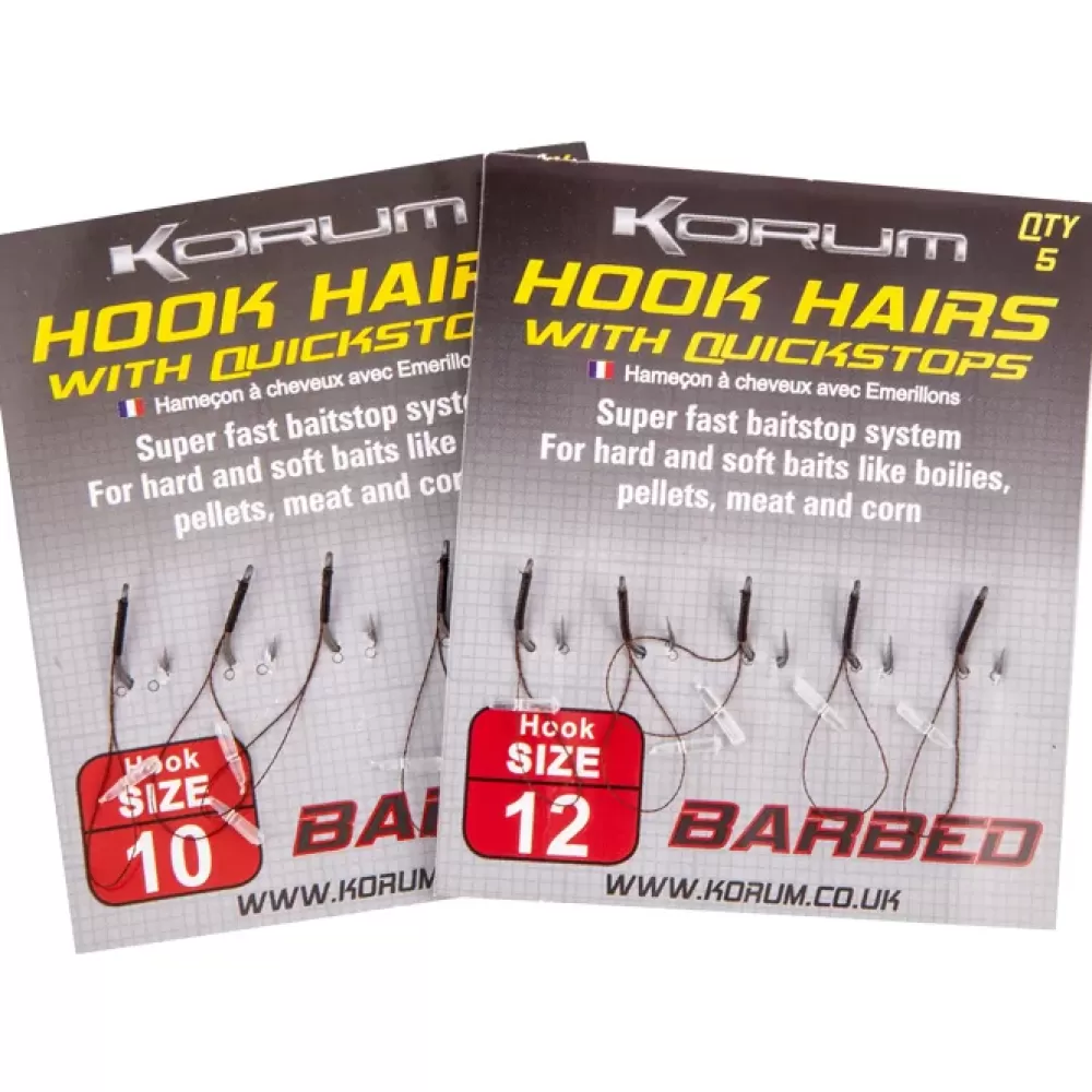 Korum Barbed Fishing Hook Hairs with Quickstops