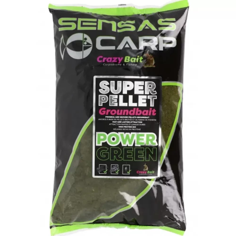 Sensas Crazy Bait Super Pellet Groundbait Power Green 1kg